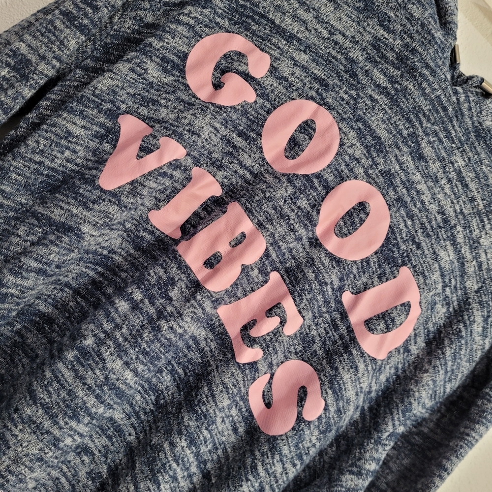 "Good Vibes" Blue and Pink Lightweight Hoodie, Women's S-M